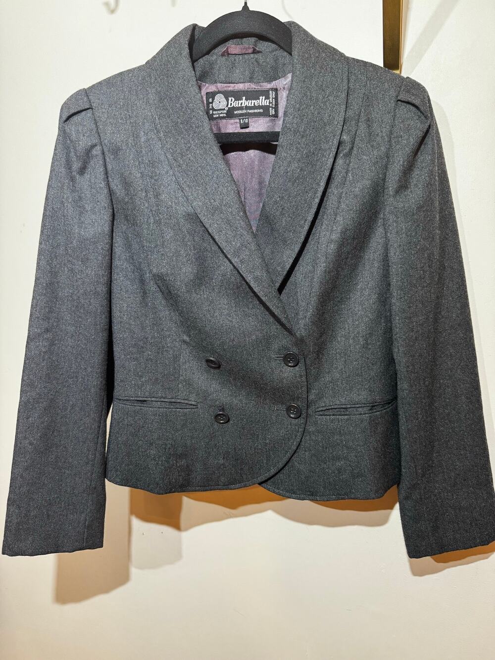 Barbella 100% Wool Structured Shoulder Double Breasted Blazer